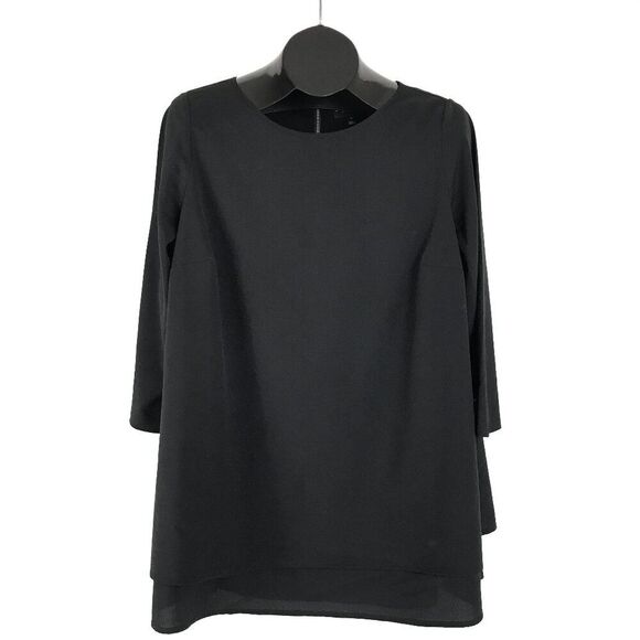 Lane Bryant Tiered Tunic Blouse Women's Plus Size 14 Black Lined Career Holiday - Picture 1 of 12